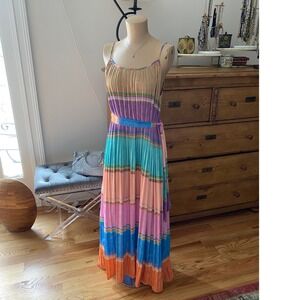 Current Air Maxi Dress Pleated Tie Waist Boho Festival